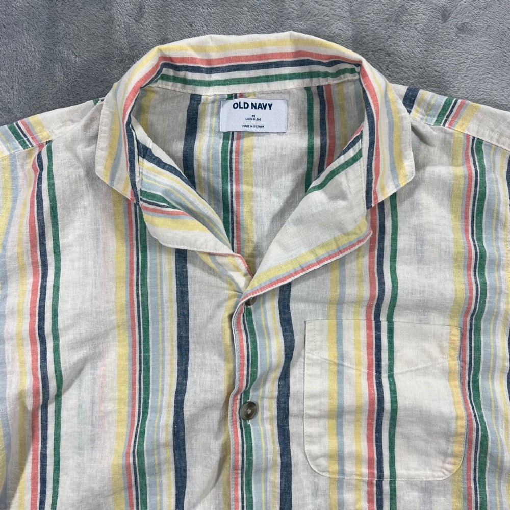 OLD NAVY Button‎ Down Mens M Multicolor SS Camp Collar Tonal Stripe Casual